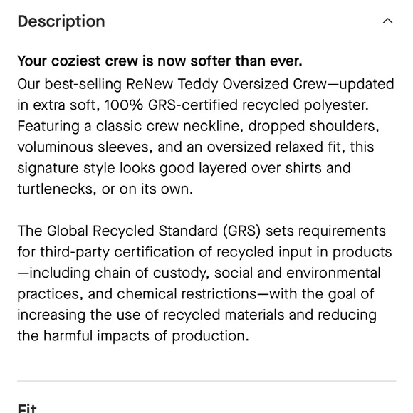 Everlane The ReNew Fleece Oversized Crew Sweatshirt Fuzzy Teddy Style NWT Size S - Picture 7 of 9